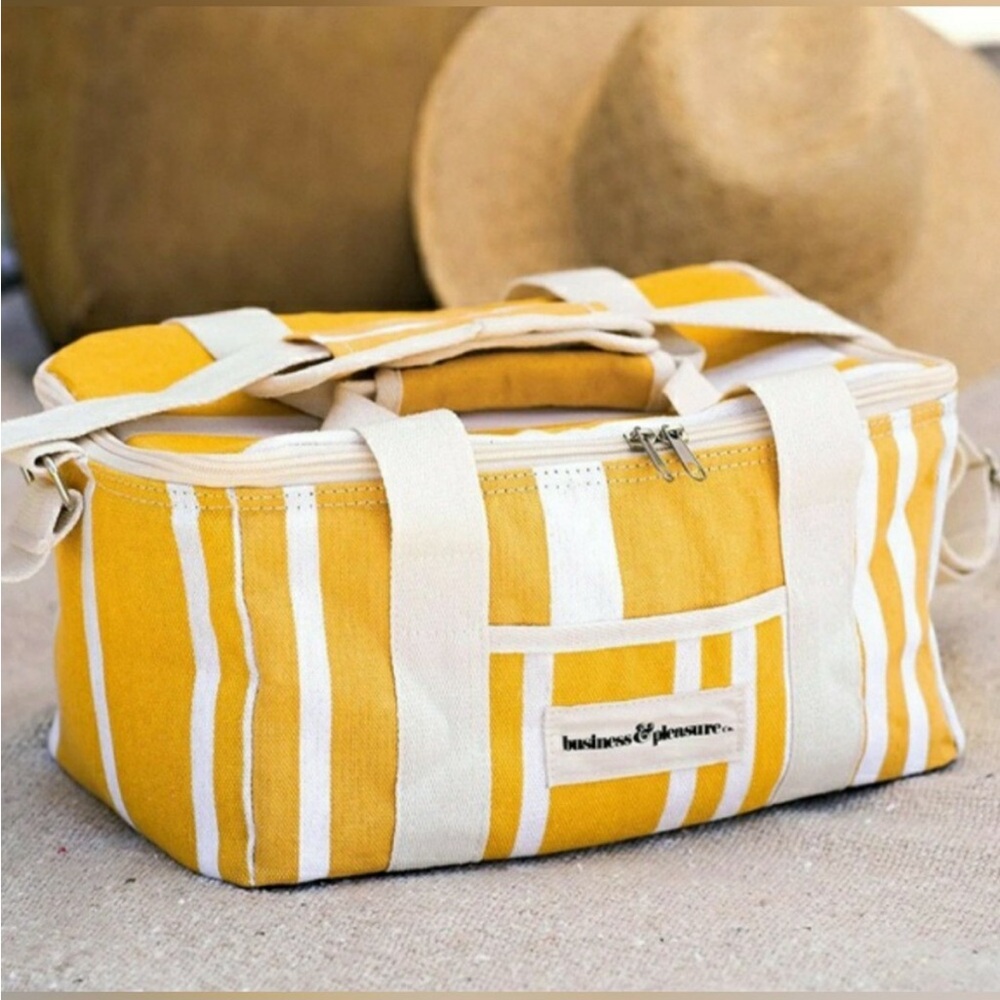 Business & Pleasure company Canvas Stripe Yellow and White Clutch Bag